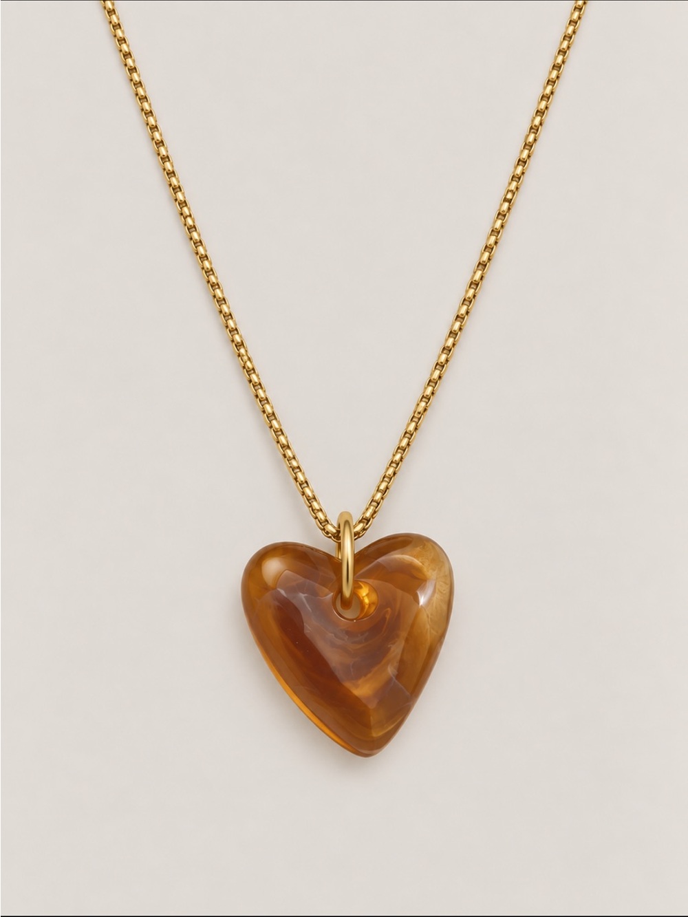 New! 18K Gold Plated Amber Brown Heart Necklace NWOT